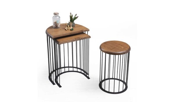 Nova Ahşap Metal Ayaklı Zigon Sehpa 3'lü