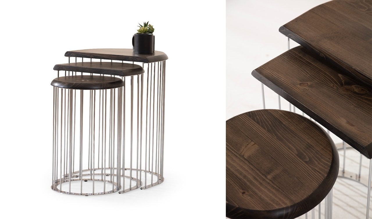 Nova Ahşap Metal Ayaklı Zigon Sehpa 3'lü