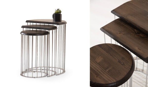 Nova Ahşap Metal Ayaklı Zigon Sehpa 3'lü