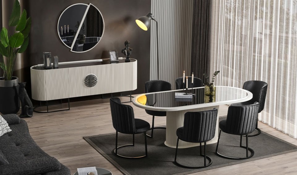 Gucci Yemek Odası Takımı - Ekru & Siyah