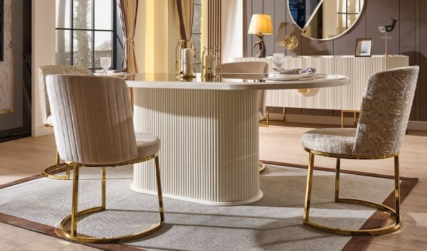 Gucci Luxury Yemek Odası Takımı - Ekru & Gold