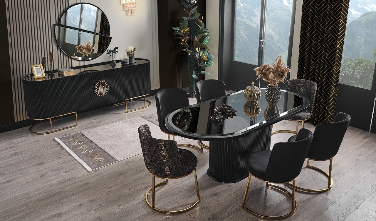 Gucci Luxury Yemek Odası Takımı - Gold & Siyah