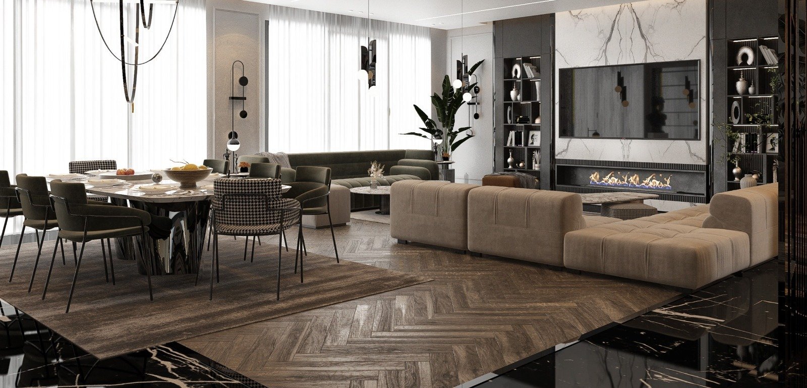 Lüks salon dekorasyonu iç mimar projesi