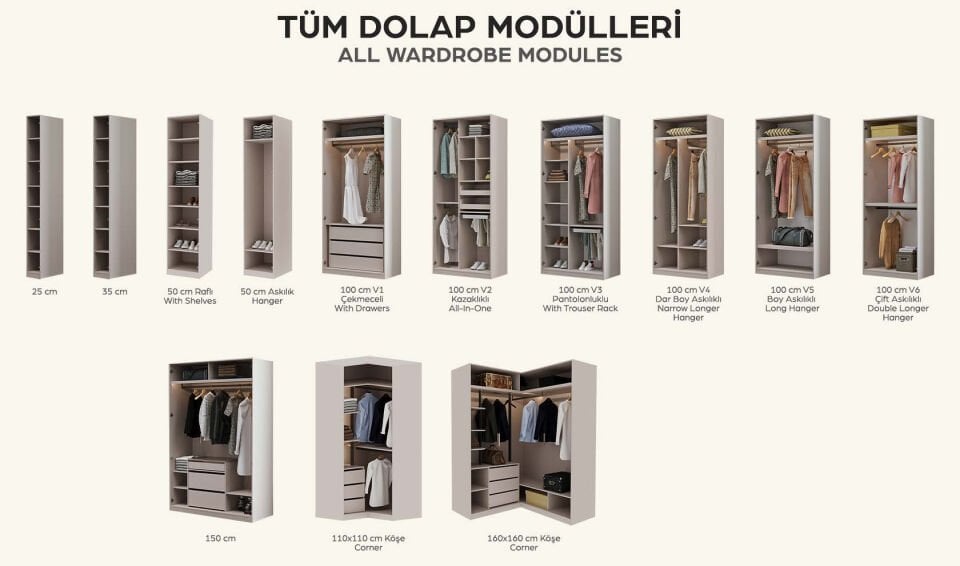 Dolunay Modüler Köşe Dolap