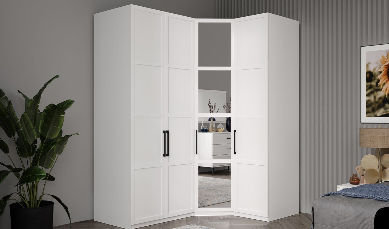 Volante Köşe Dolap Petek 4 Kapaklı Beyaz