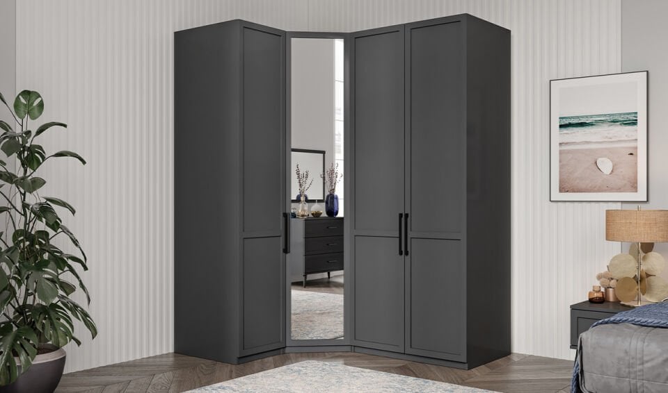 Volante Köşe Dolap Petek 4 Kapaklı Beyaz