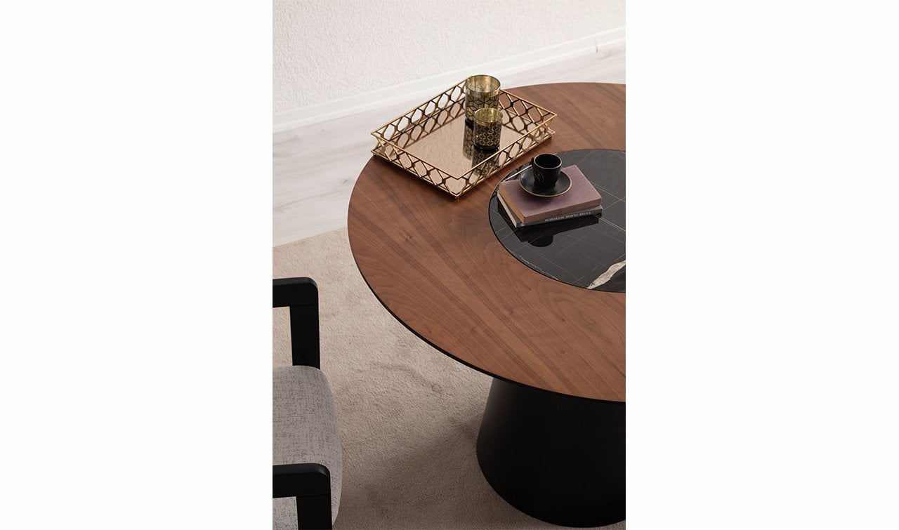 Roll Yuvarlak Masa | Siyah & Ceviz