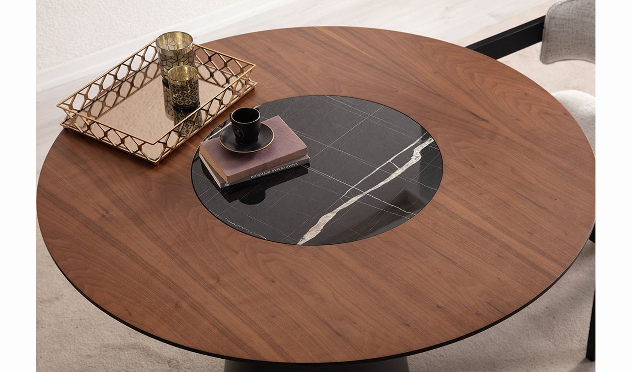 Roll Yuvarlak Masa | Siyah & Ceviz