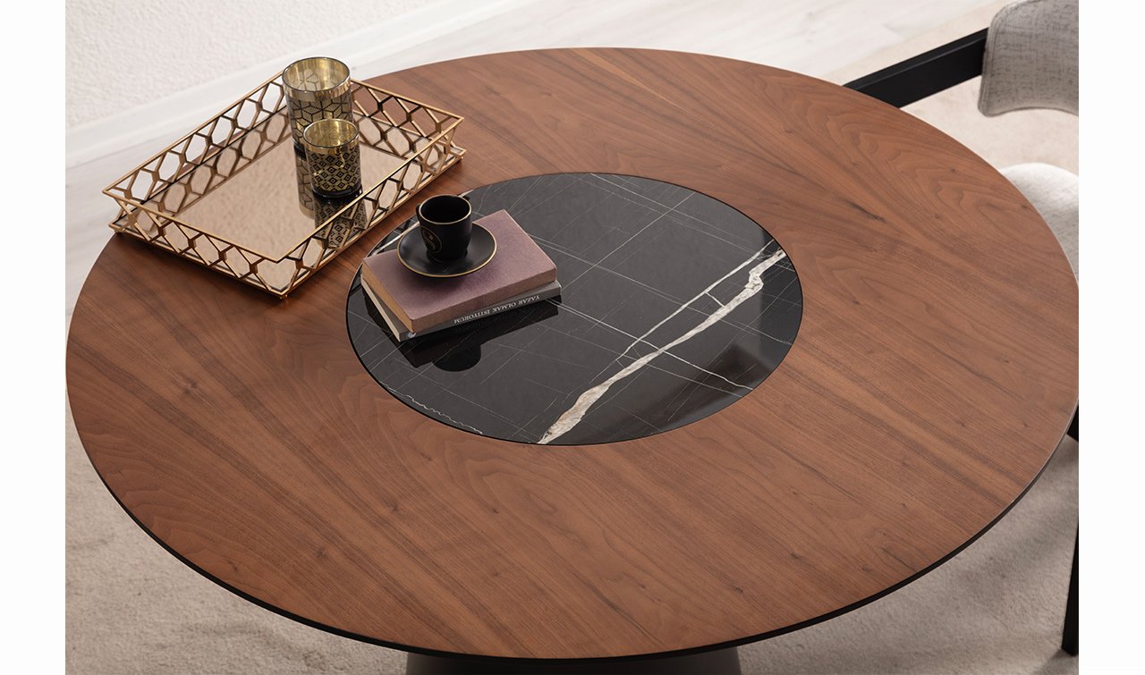 Roll Yuvarlak Masa | Siyah & Ceviz