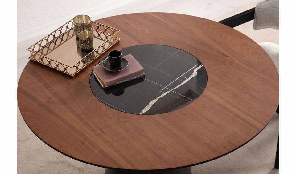 Roll Yuvarlak Masa | Siyah & Ceviz