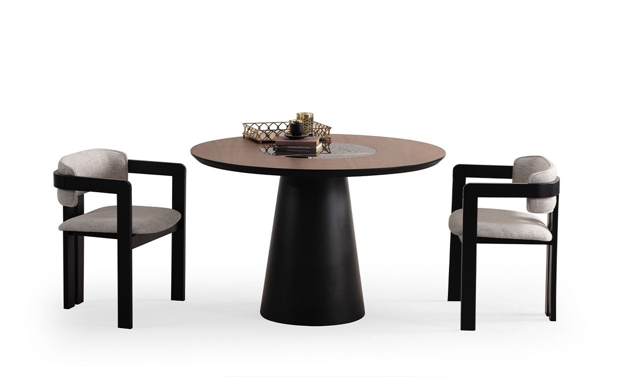 Roll Yuvarlak Masa | Siyah & Ceviz