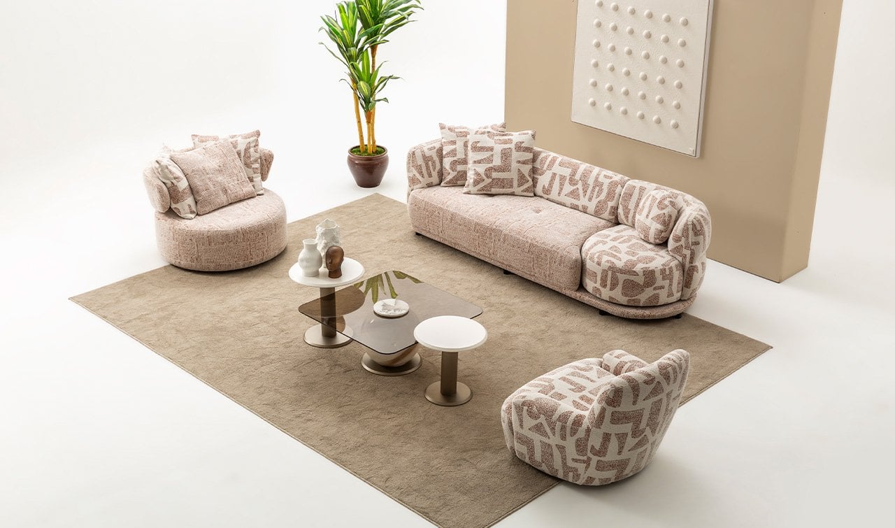 bukle kumaş koltuk takımı, Vento koltuk takımı, modern bouclé koltuk, RMM Home