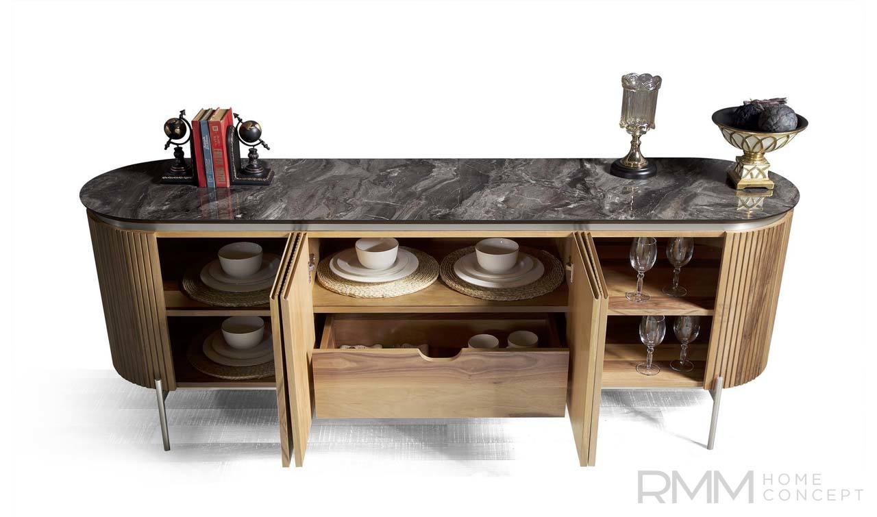 Tesla Yemek Odası Takımı | Ceviz Gümüş