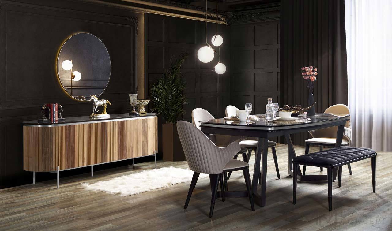 Tesla Yemek Odası Takımı | Ceviz Gümüş