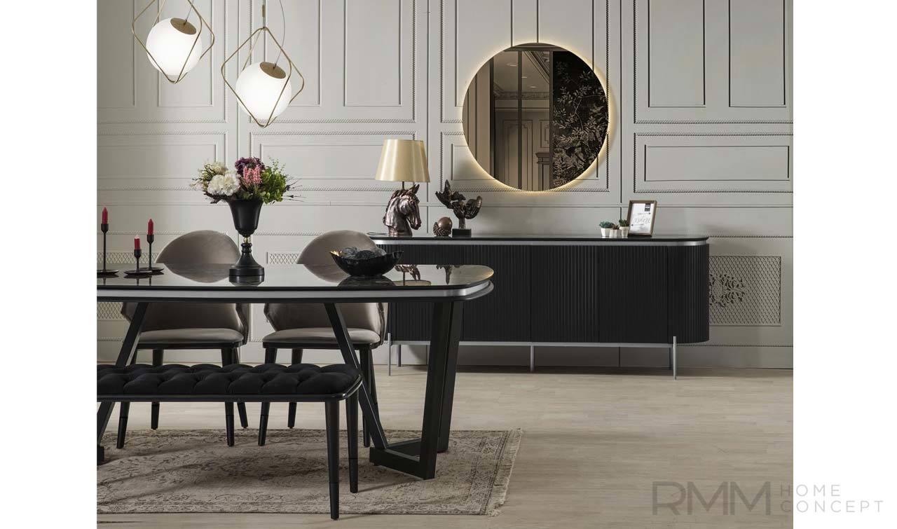 Tesla Siyah Gümüş Yemek Odası Takımı