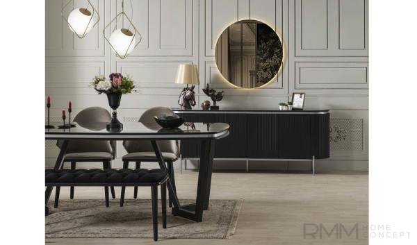 Tesla Siyah Gümüş Yemek Odası Takımı