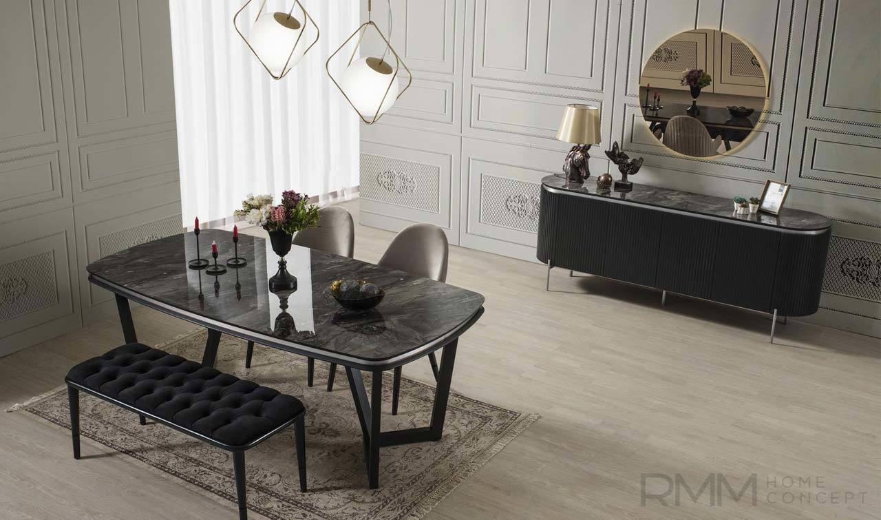 Tesla Siyah Gümüş Yemek Odası Takımı