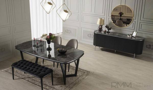 Tesla Siyah Gümüş Yemek Odası Takımı