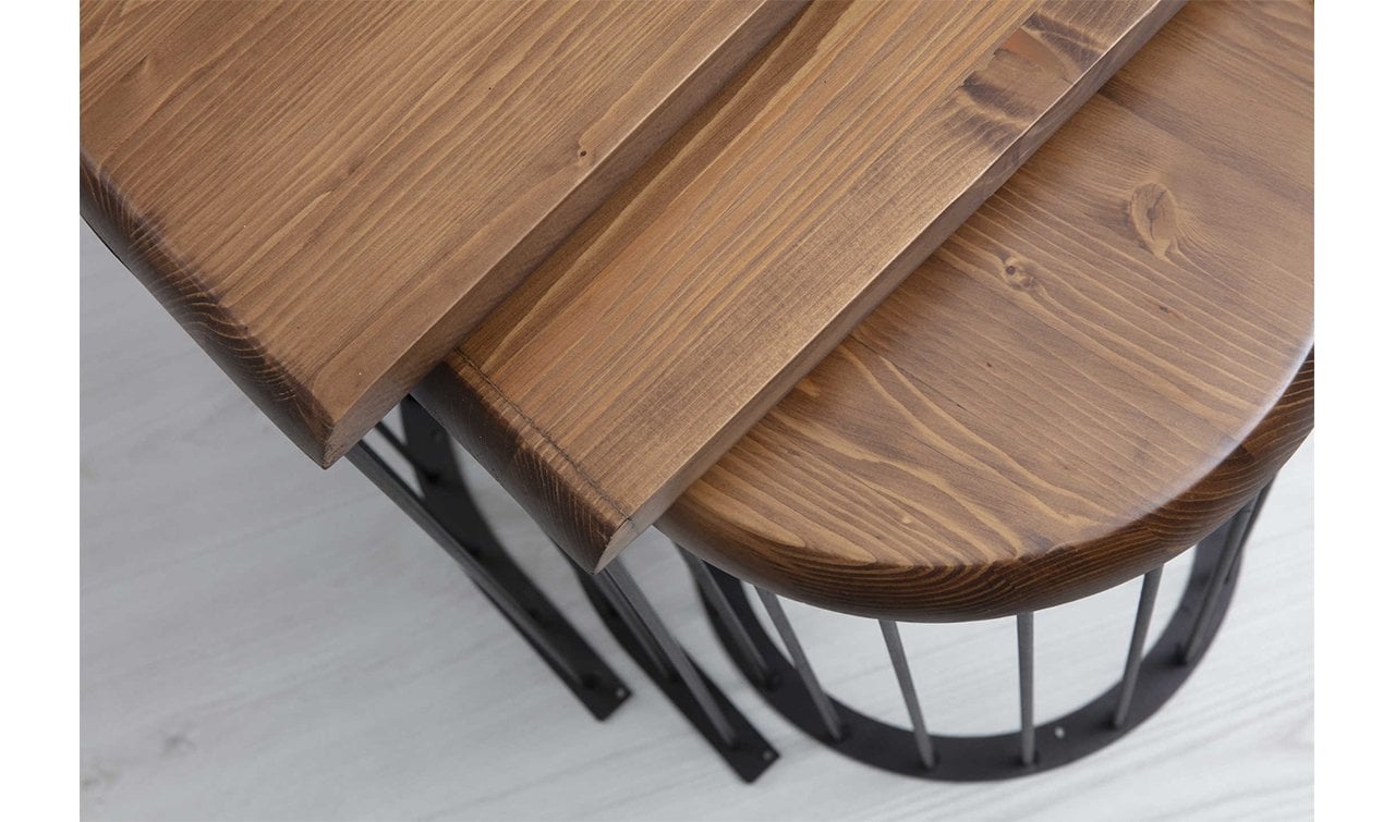 Nova Ahşap Metal Ayaklı Zigon Sehpa 3'lü