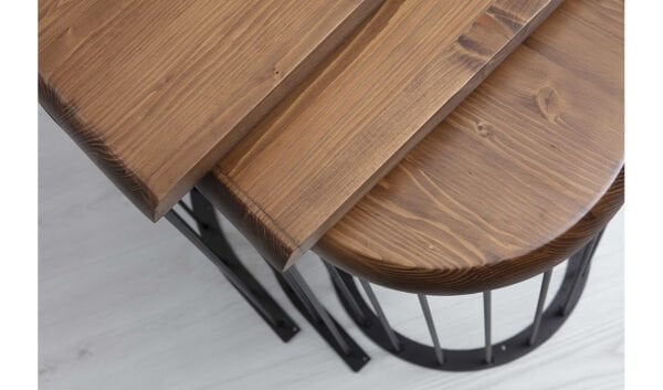 Nova Ahşap Metal Ayaklı Zigon Sehpa 3'lü