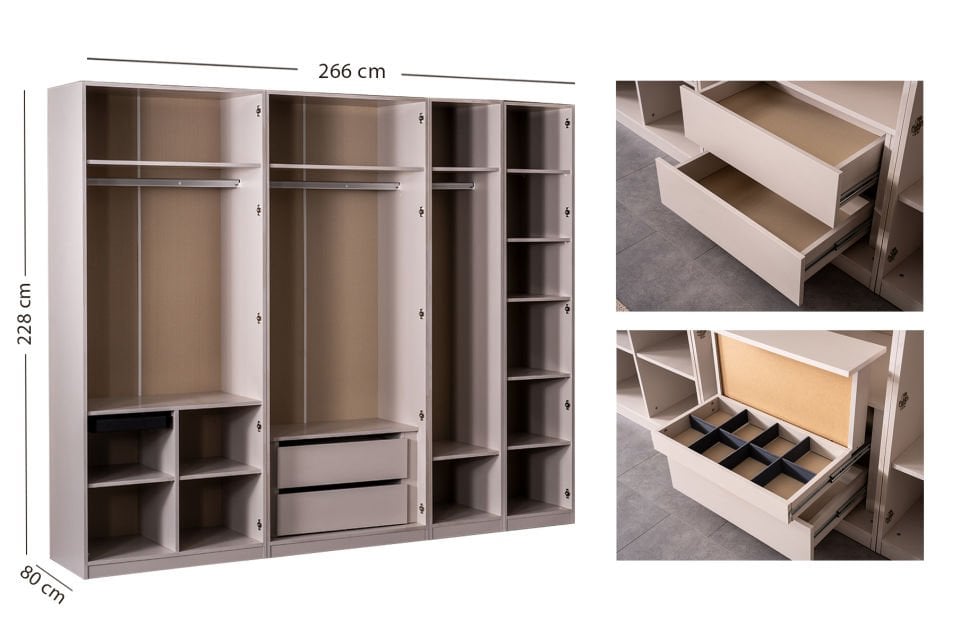 Eva 6 Kapaklı Gardrop Full Aynalı