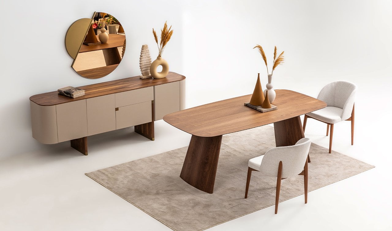 Delta Yemek Odası Takımı | Bej & Ceviz