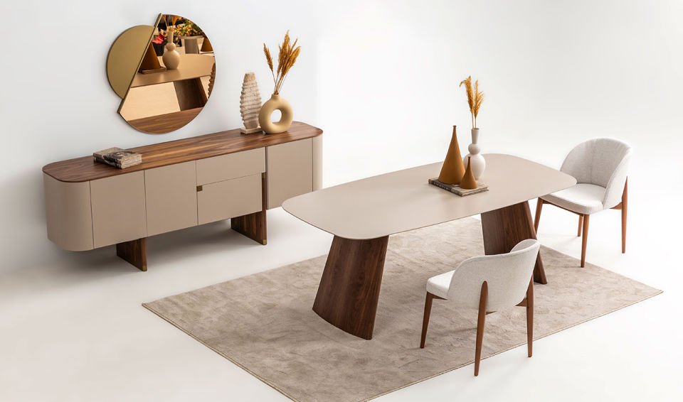 Delta Yemek Odası Takımı | Bej & Ceviz