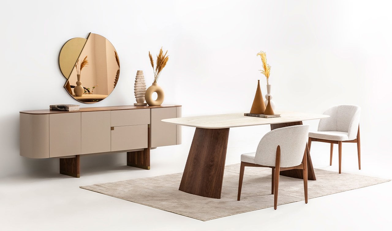 Delta Yemek Odası Takımı | Bej & Ceviz
