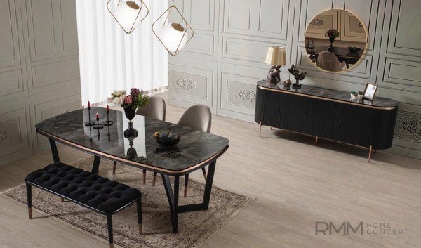 Tesla Siyah Yemek Odası Takımı