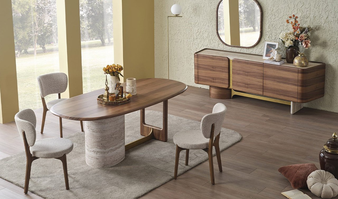 Alba Yemek Odası Takımı | Traverten