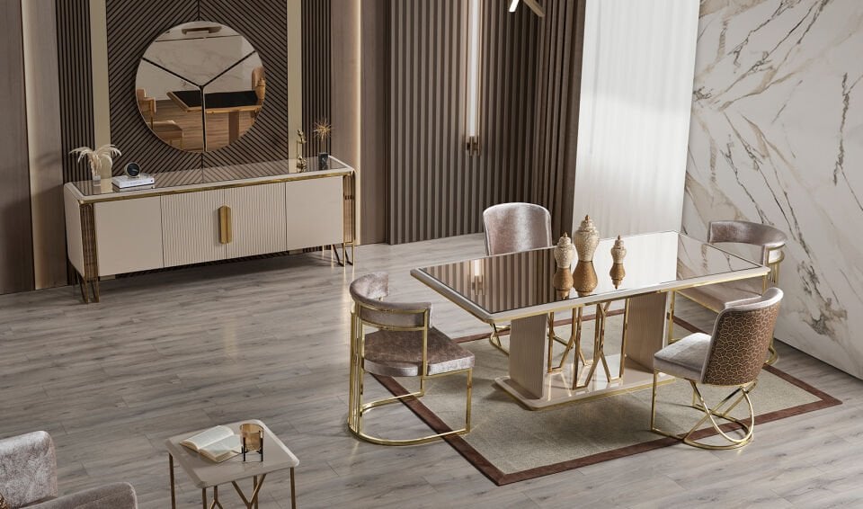 Solo Lüks Yemek Odası Takımı- RMM Home Uygun Mobilya- Lüks Yemek
