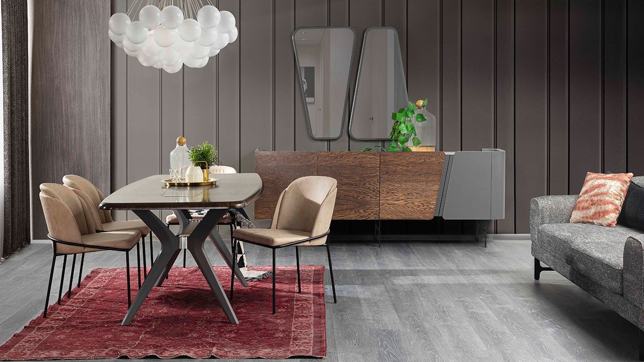 Walnut Ahşap Yemek Odası Takımı Konsol