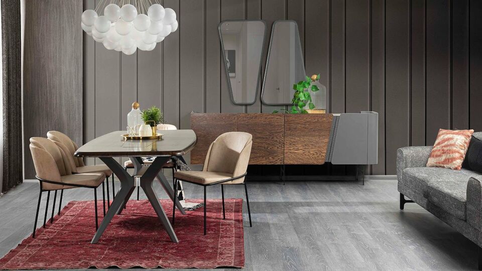 Walnut Ahşap Yemek Odası Takımı Konsol