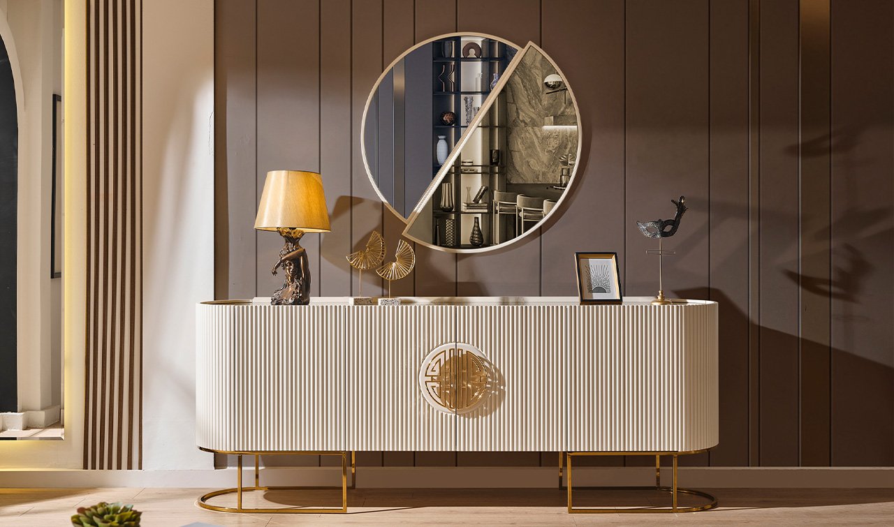 Gucci Luxury Yemek Odası Takımı - Ekru & Gold