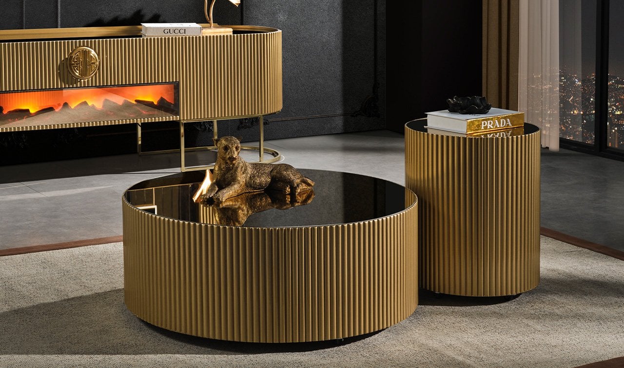 Gucci Şömineli Tv Ünitesi - Golden