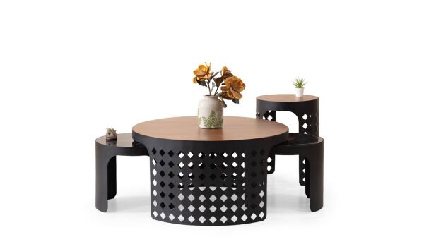 Simple Orta Sehpa Set - Siyah & Ahşap