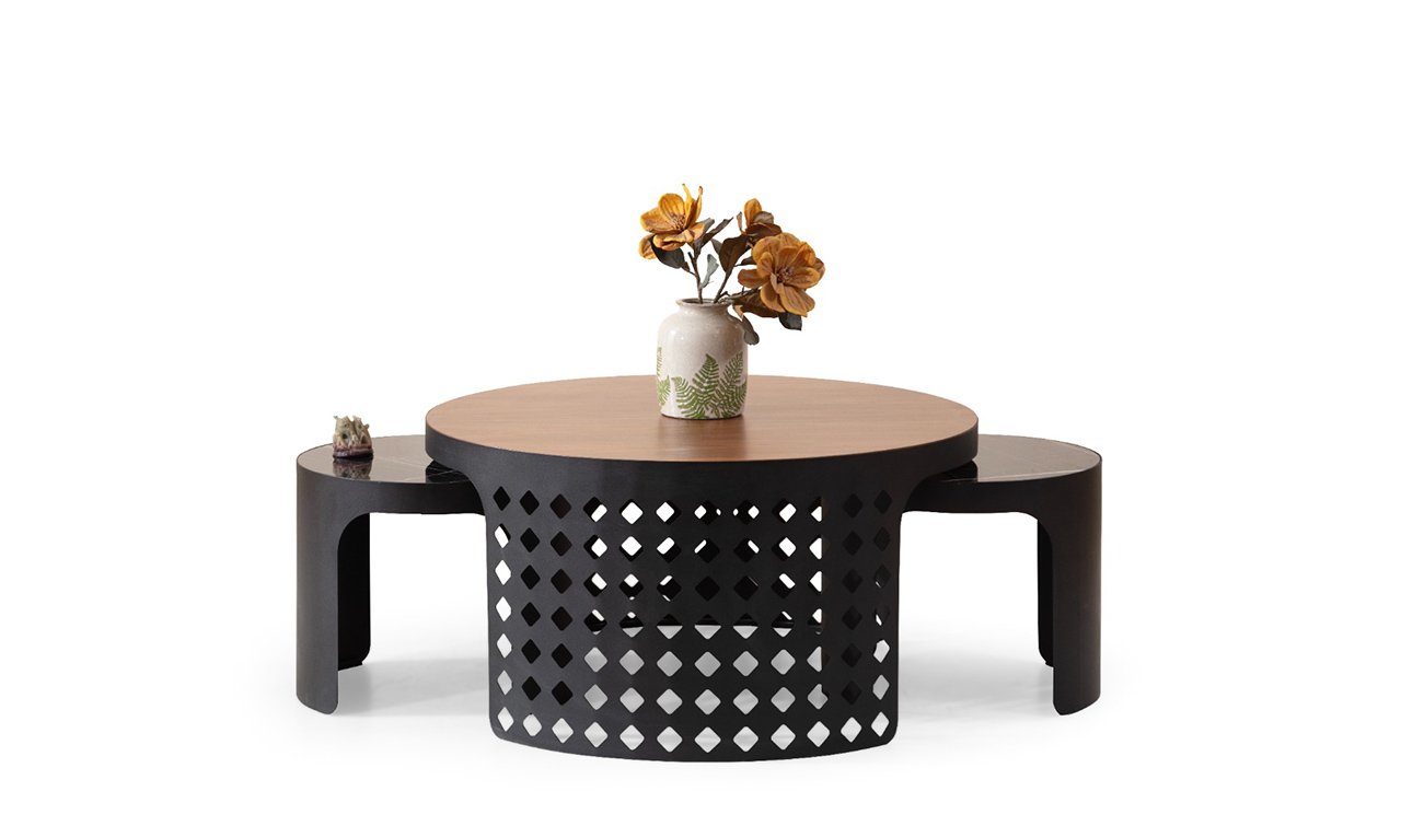 Simple Orta Sehpa Set - Siyah & Ahşap