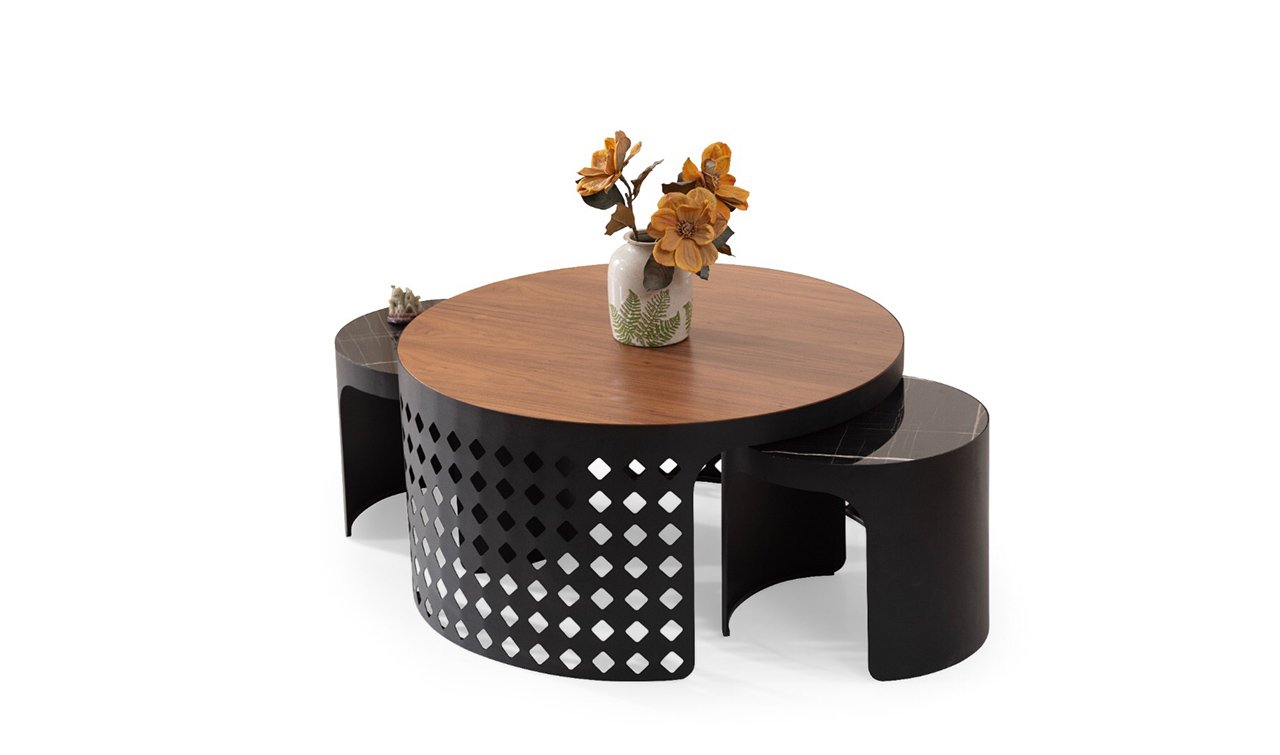 Simple Orta Sehpa Set - Siyah & Ahşap