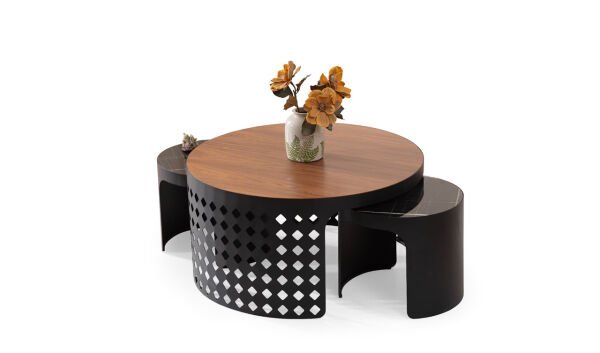 Simple Orta Sehpa Set - Siyah & Ahşap