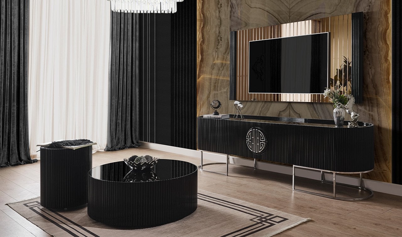 Gucci Luxury Tv Ünitesi - Siyah & Krom