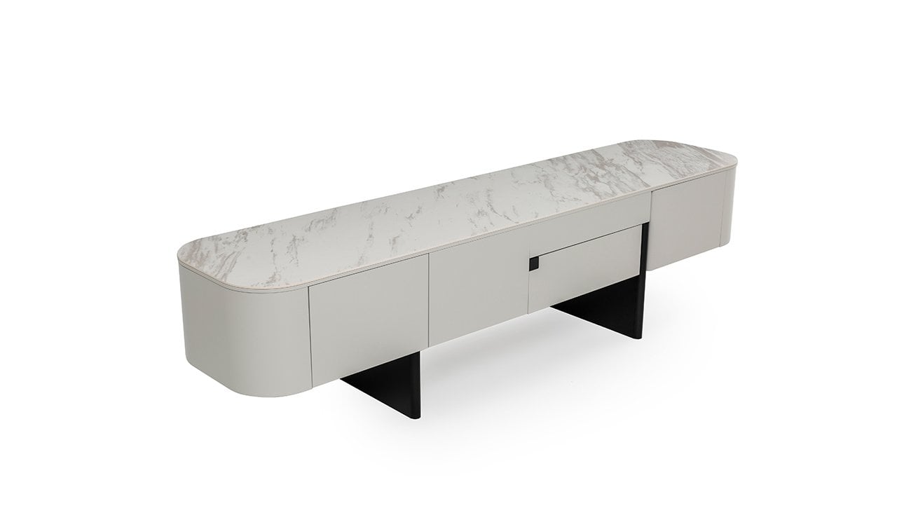 Delta Tv Ünitesi Porselen | Gri & Siyah