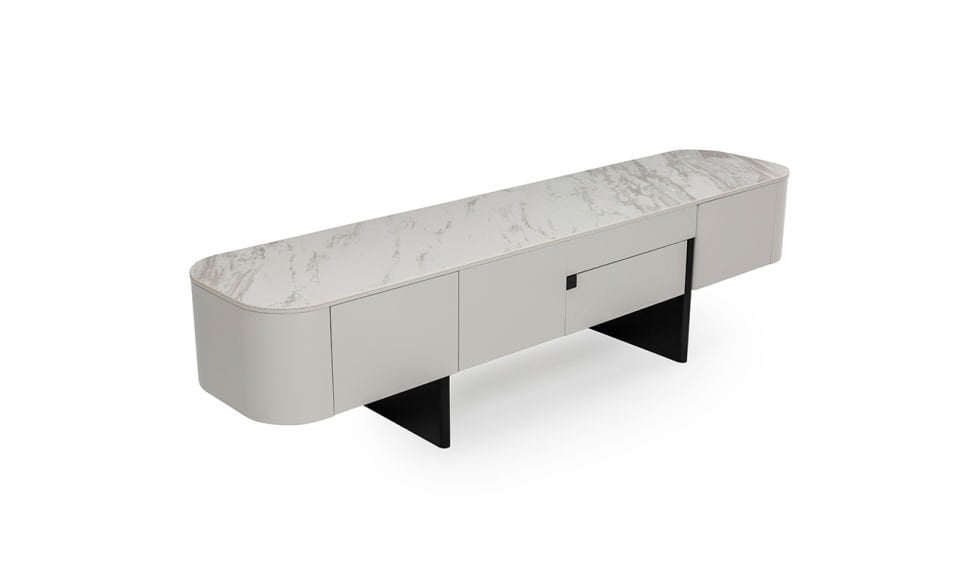 Delta Tv Ünitesi Porselen | Gri & Siyah