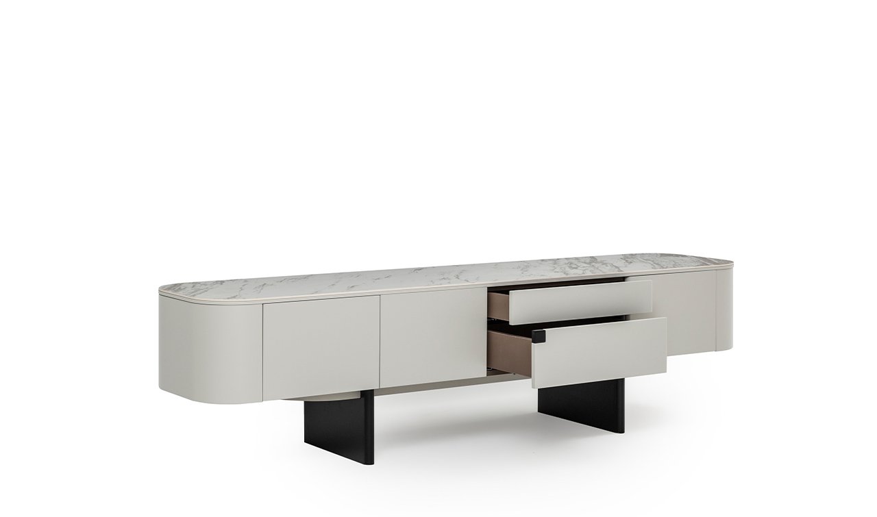 Delta Tv Ünitesi Porselen | Gri & Siyah