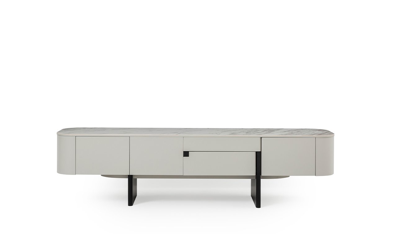 Delta Tv Ünitesi Porselen | Gri & Siyah