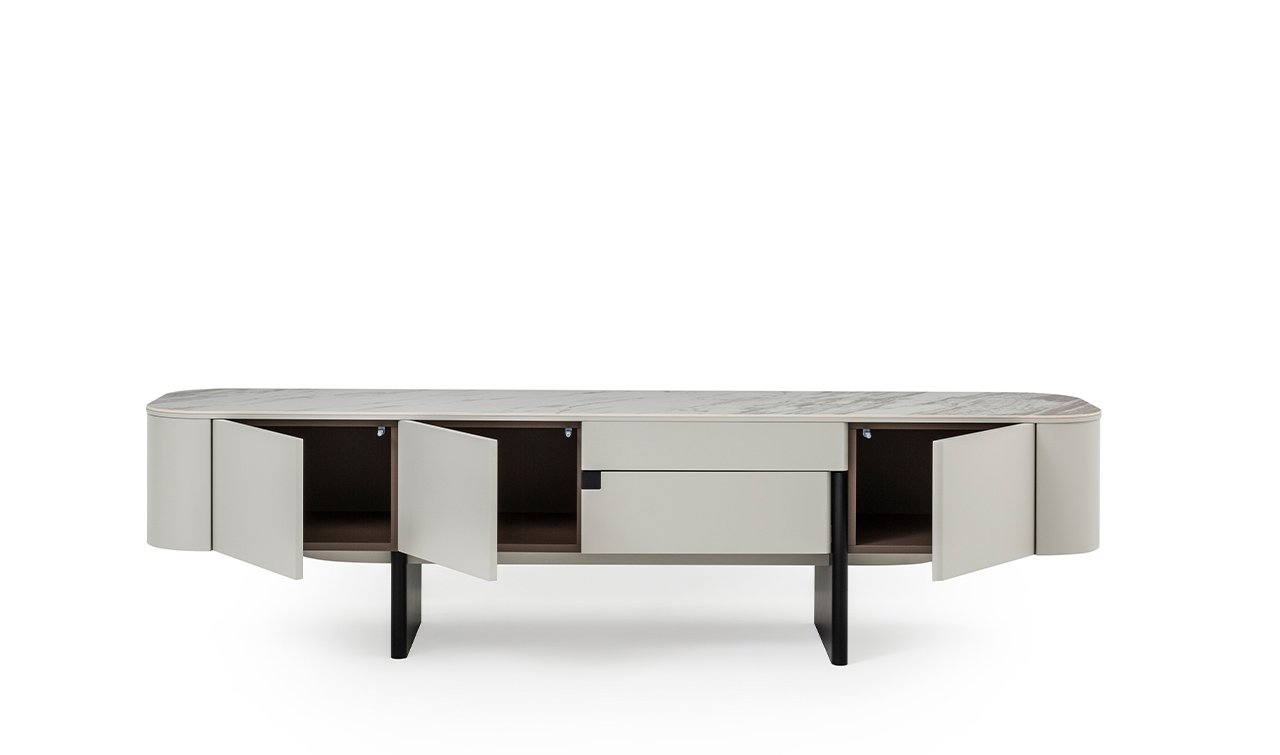 Delta Tv Ünitesi Porselen | Gri & Siyah