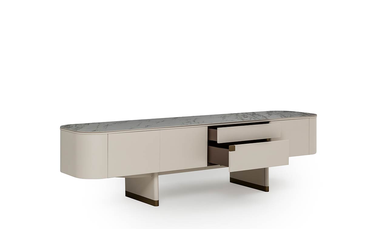 Delta Tv Ünitesi Porselen | Ekru & Bronz