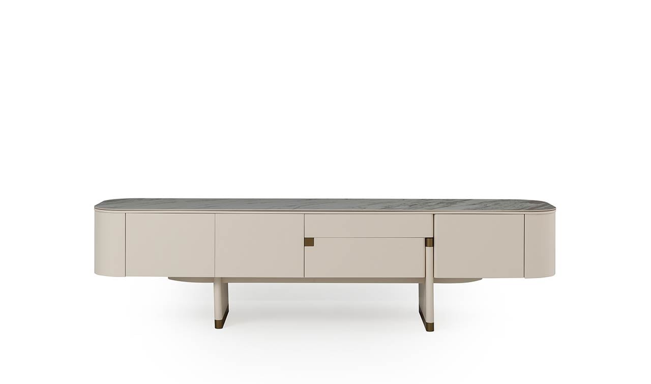 Delta Tv Ünitesi Porselen | Ekru & Bronz