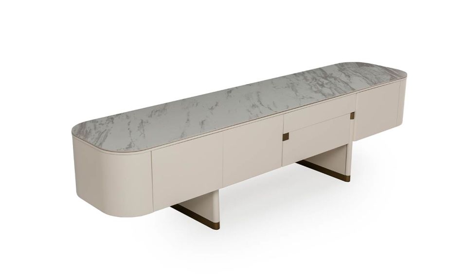 Delta Tv Ünitesi Porselen | Ekru & Bronz