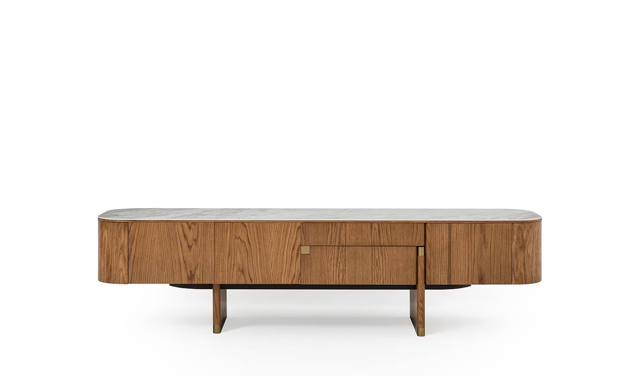 Delta Tv Ünitesi Porselen | Meşe & Bronz