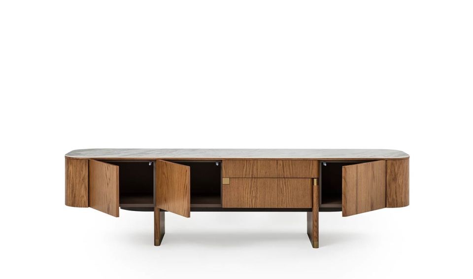 Delta Tv Ünitesi Porselen | Meşe & Bronz